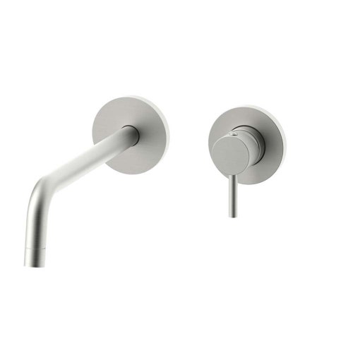 Immagine di Rubinetteria Paffoni LIGHT set esterno per miscelatore lavabo ad incasso, con 2 piastre Ø 7 cm e bocca P.24.8 cm, finitura acciaio satinato LIGBOX106ST70