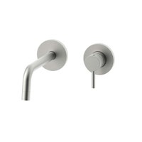 Immagine di Rubinetteria Paffoni LIGHT set esterno per miscelatore lavabo ad incasso, con 2 piastre Ø 7 cm e bocca P.17.8 cm, finitura acciaio satinato LIGBOX105ST70