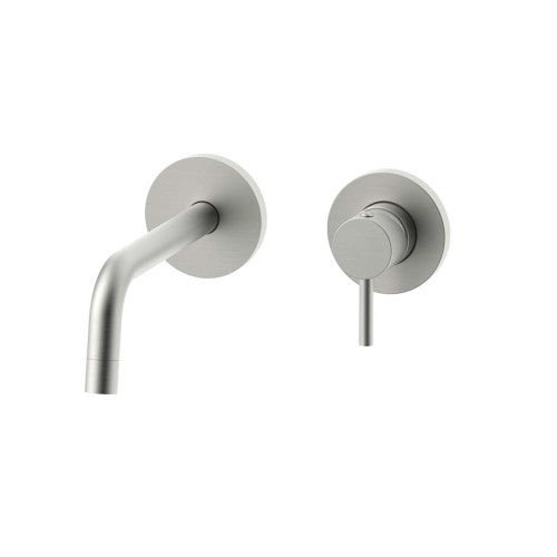 Immagine di Rubinetteria Paffoni LIGHT set esterno per miscelatore lavabo ad incasso, con 2 piastre Ø 7 cm e bocca P.17.8 cm, finitura acciaio satinato LIGBOX105ST70
