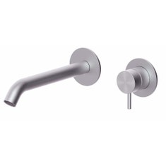 Immagine di Rubinetteria Paffoni INOX TECH miscelatore monocomando per lavabo ad incasso, con 2 piastre Ø 6 cm, bocca P.18 cm e corpo incasso incluso, finitura acciaio inox INOX107AC60