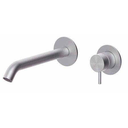 Immagine di Rubinetteria Paffoni INOX TECH miscelatore monocomando per lavabo ad incasso, con 2 piastre Ø 6 cm, bocca P.18 cm e corpo incasso incluso, finitura acciaio inox INOX107AC60