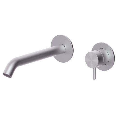Immagine di Rubinetteria Paffoni INOX TECH miscelatore monocomando per lavabo ad incasso, con 2 piastre Ø 6 cm, bocca P.18 cm e corpo incasso incluso, finitura acciaio inox INOX107AC60