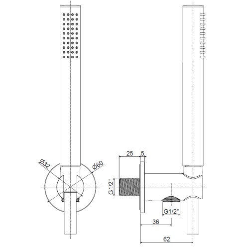 Immagine di Rubinetteria Paffoni INOX TECH set doccia ad incasso tondo con doccetta minimal monogetto, supporto, presa acqua incorporata e flessibile PVC 150 cm, finitura acciaio inox ZDUP130AC