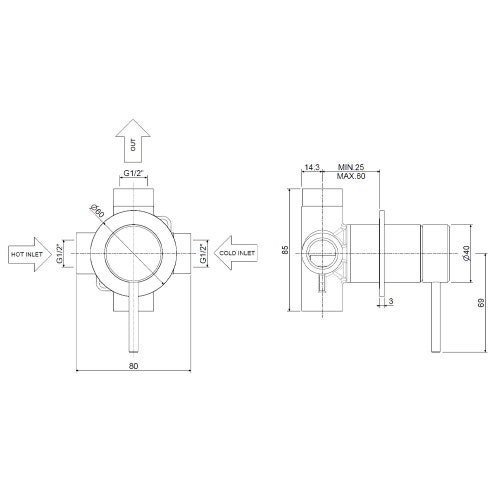 Immagine di Rubinetteria Paffoni INOX TECH miscelatore per doccia ad incasso, attacchi 1/2”G, con corpo incasso incluso, finitura acciaio inox INOX010AC