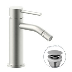 Immagine di Rubinetteria Paffoni LIGHT miscelatore H.16.2 cm per bidet, con scarico Click-Clack 1"1/4, finitura acciaio satinato LIG131KST