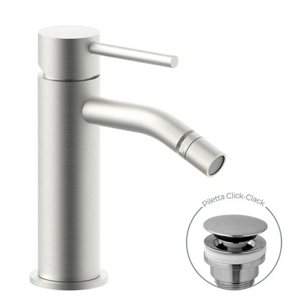 Immagine di Rubinetteria Paffoni LIGHT miscelatore H.16.2 cm per bidet, con scarico Click-Clack 1"1/4, finitura acciaio satinato LIG131KST