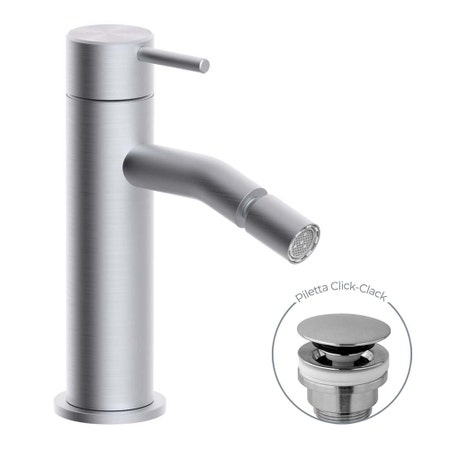 Immagine di Rubinetteria Paffoni INOX TECH miscelatore H.15.3 cm per bidet, con scarico Click-Clack 1"1/4, finitura acciaio inox INOX131KAC