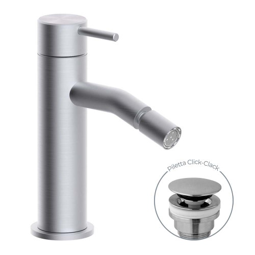 Immagine di Rubinetteria Paffoni INOX TECH miscelatore H.15.3 cm per bidet, con scarico Click-Clack 1"1/4, finitura acciaio inox INOX131KAC