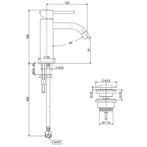 Immagine di Rubinetteria Paffoni LIGHT miscelatore H.16.2 cm per lavabo, con scarico Click-Clack 1"1/4, finitura cromo LIG071KCR