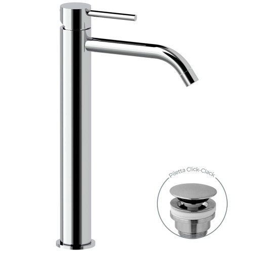 Immagine di Rubinetteria Paffoni LIGHT miscelatore H.31.2 cm per lavabo, con scarico Click-Clack 1"1/4, finitura cromo LIG081KCR