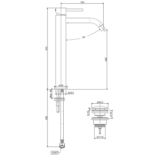 Immagine di Rubinetteria Paffoni LIGHT miscelatore H.31.2 cm per lavabo, con scarico Click-Clack 1"1/4, finitura cromo LIG081KCR