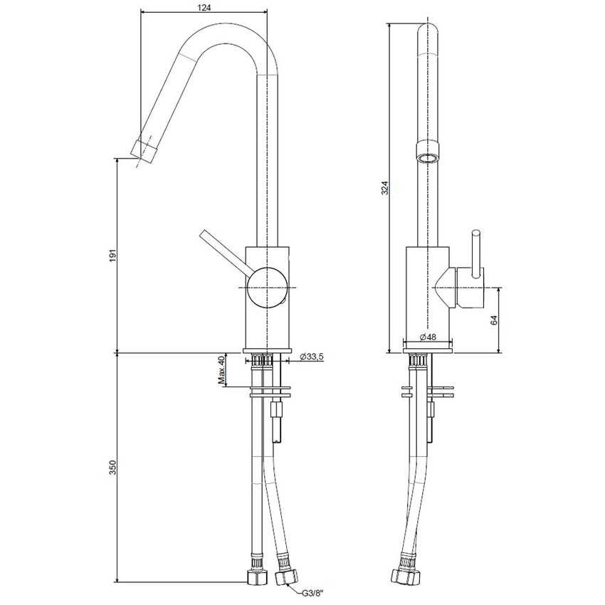 Immagine di Rubinetteria Paffoni LIGHT miscelatore H.32.4 cm per lavabo con canna girevole, senza scarico, finitura cromo LIG978CR