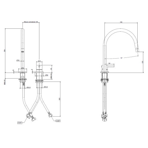 Immagine di Rubinetteria Paffoni LIGHT miscelatore H.26.4 cm per lavabo con bocca fissa e 2 fori, senza scarico, finitura cromo LIG051CR