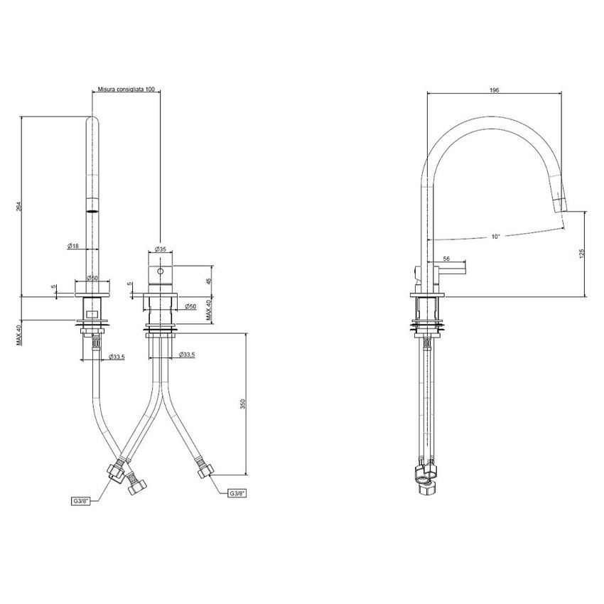 Immagine di Rubinetteria Paffoni LIGHT miscelatore H.26.4 cm per lavabo con bocca fissa e 2 fori, senza scarico, finitura cromo LIG051CR