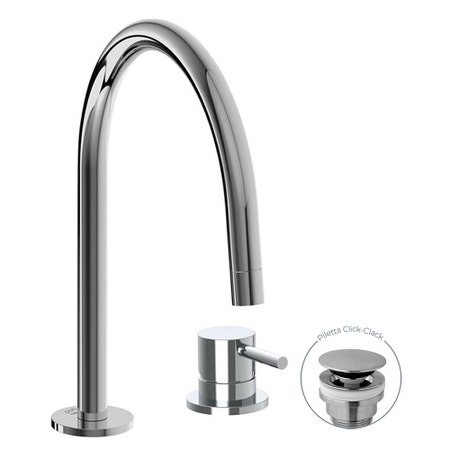 Immagine di Rubinetteria Paffoni LIGHT miscelatore H.26.4 cm per lavabo con bocca fissa e 2 fori, con scarico Click-Clack 1"1/4, finitura cromo LIG051KCR