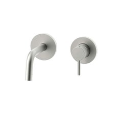 Immagine di Rubinetteria Paffoni LIGHT set esterno per miscelatore lavabo ad incasso, con 2 piastre Ø 7 cm e bocca P.12.3 cm, finitura acciaio satinato LIGBOX104ST70