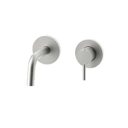 Immagine di Rubinetteria Paffoni LIGHT set esterno per miscelatore lavabo ad incasso, con 2 piastre Ø 7 cm e bocca P.12.3 cm, finitura acciaio satinato LIGBOX104ST70