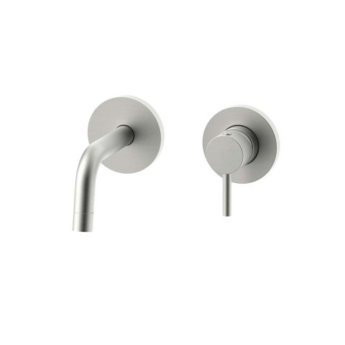 Immagine di Rubinetteria Paffoni LIGHT set esterno per miscelatore lavabo ad incasso, con 2 piastre Ø 7 cm e bocca P.12.3 cm, finitura acciaio satinato LIGBOX104ST70