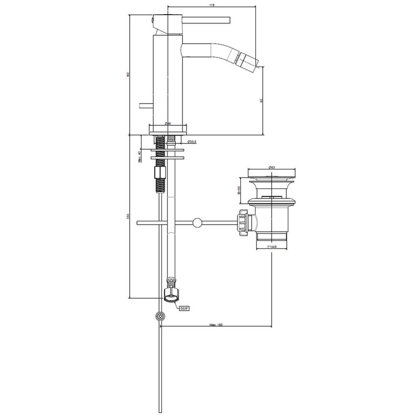 Immagine di Rubinetteria Paffoni LIGHT miscelatore H.16.2 cm per bidet, con scarico automatico 1"1/4, finitura cromo LIG135CR