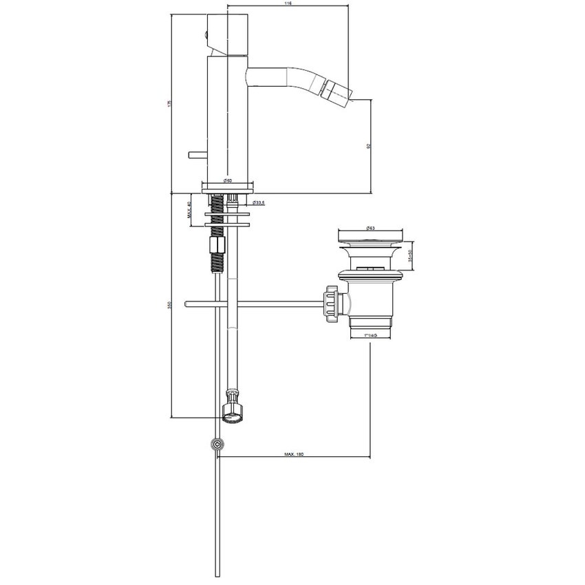 Immagine di Rubinetteria Paffoni LIGHT miscelatore H.17.5 cm per bidet, con scarico automatico 1"1/4, finitura cromo LIGX135CR