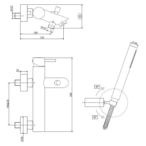 Immagine di Rubinetteria Paffoni LIGHT miscelatore per vasca/doccia con supporto in ABS, con deviatore, con doccia e flessibile, finitura cromo LIG026CR