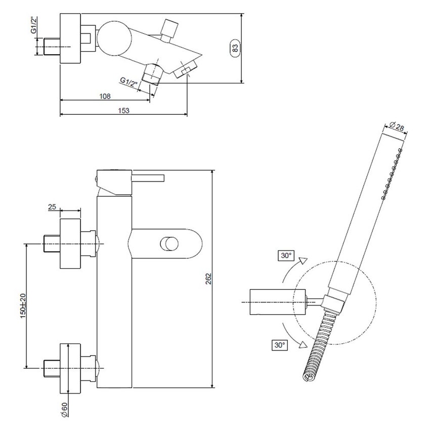 Immagine di Rubinetteria Paffoni LIGHT miscelatore per vasca/doccia con supporto in ABS, con deviatore, con doccia e flessibile, finitura cromo LIG026CR