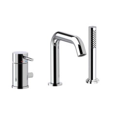Immagine di Rubinetteria Paffoni LIGHT miscelatore bordo vasca bocca 20 cm con portata maggiorata, con doccia e flessibile, finitura cromo LIG045CR