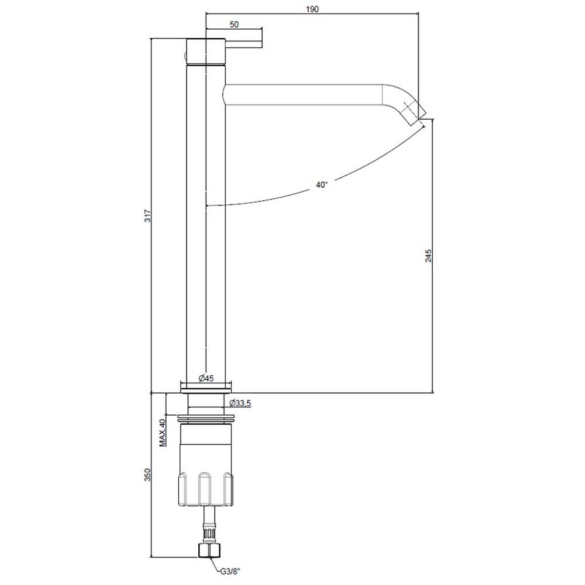 Immagine di Rubinetteria Paffoni LIGHT miscelatore H.31.7 cm per lavabo, senza scarico, finitura acciaio inox INOX081AC