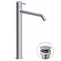 Immagine di Rubinetteria Paffoni LIGHT miscelatore H.31.7 cm per lavabo, con scarico Click-Clack 1"1/4, finitura acciaio inox INOX081KAC