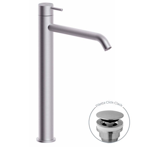 Immagine di Rubinetteria Paffoni LIGHT miscelatore H.31.7 cm per lavabo, con scarico Click-Clack 1"1/4, finitura acciaio inox INOX081KAC