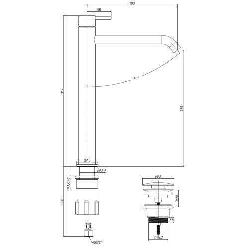 Immagine di Rubinetteria Paffoni LIGHT miscelatore H.31.7 cm per lavabo, con scarico Click-Clack 1"1/4, finitura acciaio inox INOX081KAC