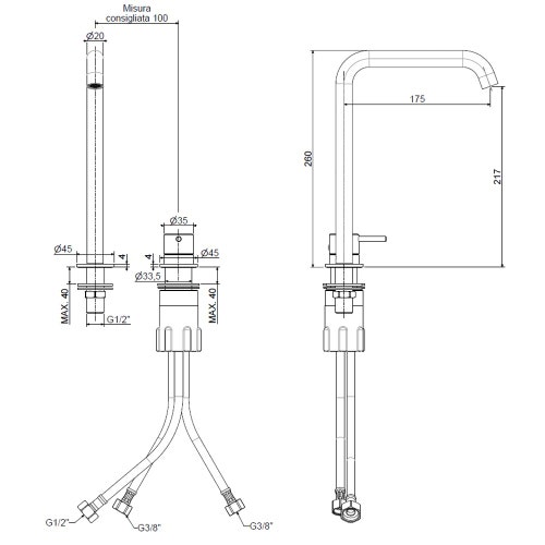 Immagine di Rubinetteria Paffoni LIGHT miscelatore H.26 cm per lavabo, senza scarico, con bocca girevole, finitura acciaio inox INOX051AC