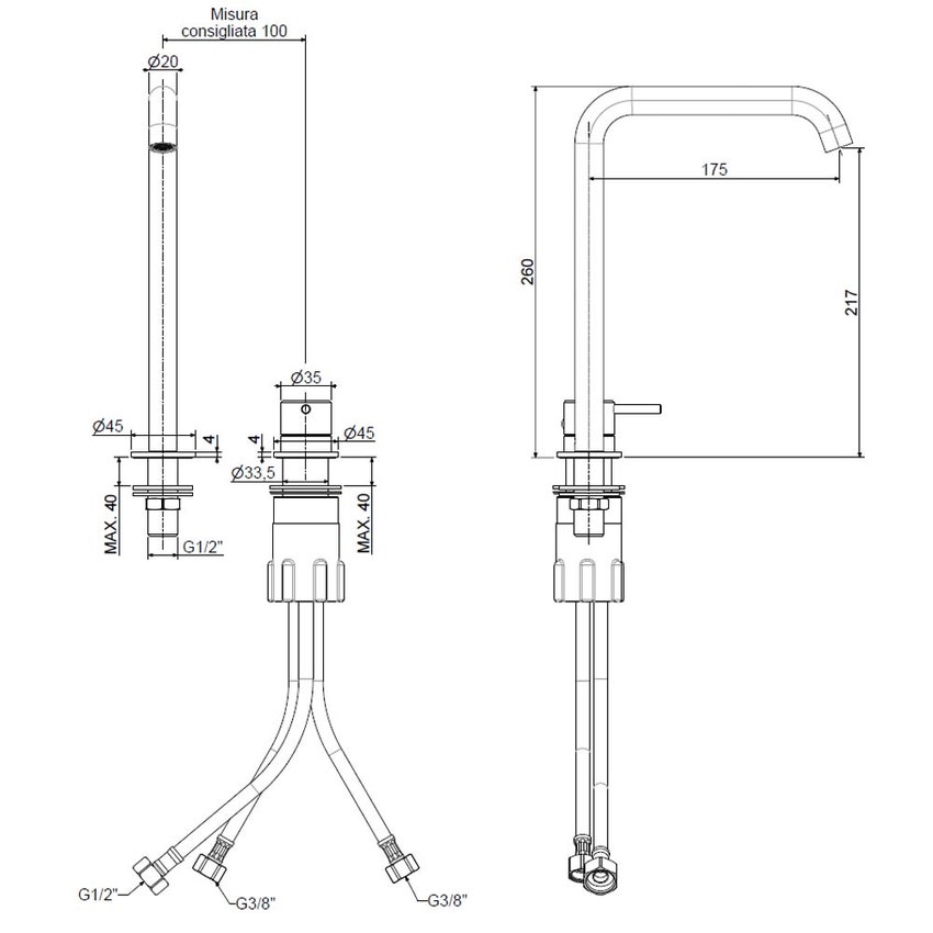 Immagine di Rubinetteria Paffoni LIGHT miscelatore H.26 cm per lavabo, senza scarico, con bocca girevole, finitura acciaio inox INOX051AC