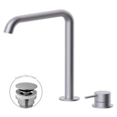 Immagine di Rubinetteria Paffoni LIGHT miscelatore H.26 cm per lavabo,  con scarico Click-Clack 1"1/4, con bocca girevole, finitura acciaio inox INOX051KAC