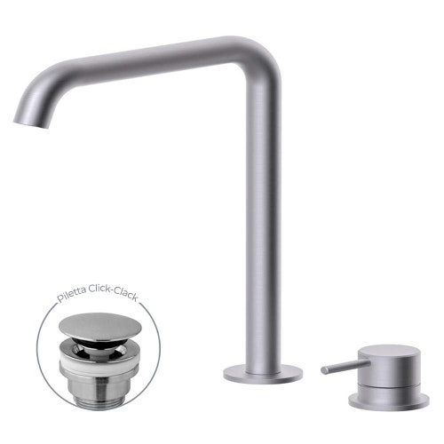 Immagine di Rubinetteria Paffoni LIGHT miscelatore H.26 cm per lavabo,  con scarico Click-Clack 1"1/4, con bocca girevole, finitura acciaio inox INOX051KAC