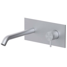 Immagine di Rubinetteria Paffoni INOX TECH miscelatore ad incasso per lavabo, con 2 piastre 20x9 cm, bocca P.18 cm e corpo incasso incluso, finitura acciaio inox INOX107AC
