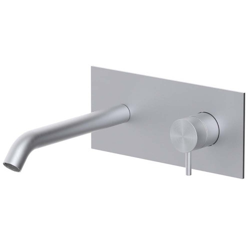 Immagine di Rubinetteria Paffoni INOX TECH miscelatore ad incasso per lavabo, con 2 piastre 20x9 cm, bocca P.18 cm e corpo incasso incluso, finitura acciaio inox INOX107AC
