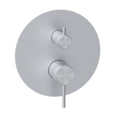 Immagine di Rubinetteria Paffoni INOX TECH miscelatore ad incasso con piastra Ø 18 cm per doccia, 2 uscite, finitura acciaio inox INOX018AC