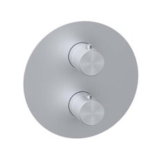 Immagine di Rubinetteria Paffoni INOX TECH miscelatore termostatico ad incasso con piastra Ø 19 cm per doccia, 2 uscite, finitura acciaio inox INOXQ018AC