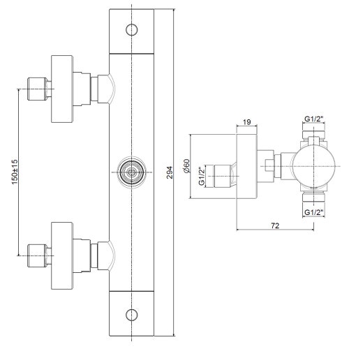 Immagine di Rubinetteria Paffoni INOX TECH miscelatore termostatico ad incasso per doccia, 2 uscite, finitura acciaio inox INOXQ169AC