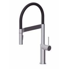 Immagine di Rubinetteria Paffoni INOX TECH miscelatore monoforo professionale H.47.5 cm per lavabo, con bocca orientabile e docccia a 2 getti, finitura acciaio inox INOX179AC