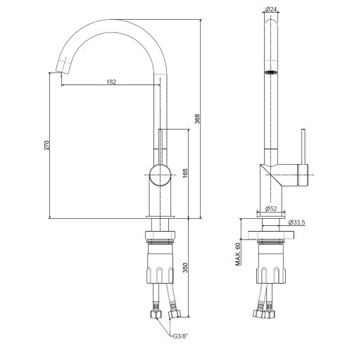 Immagine di Rubinetteria Paffoni INOX TECH miscelatore monoforo H.36.8 cm per lavabo, con bocca orientabile, finitura acciaio inox INOX180AC