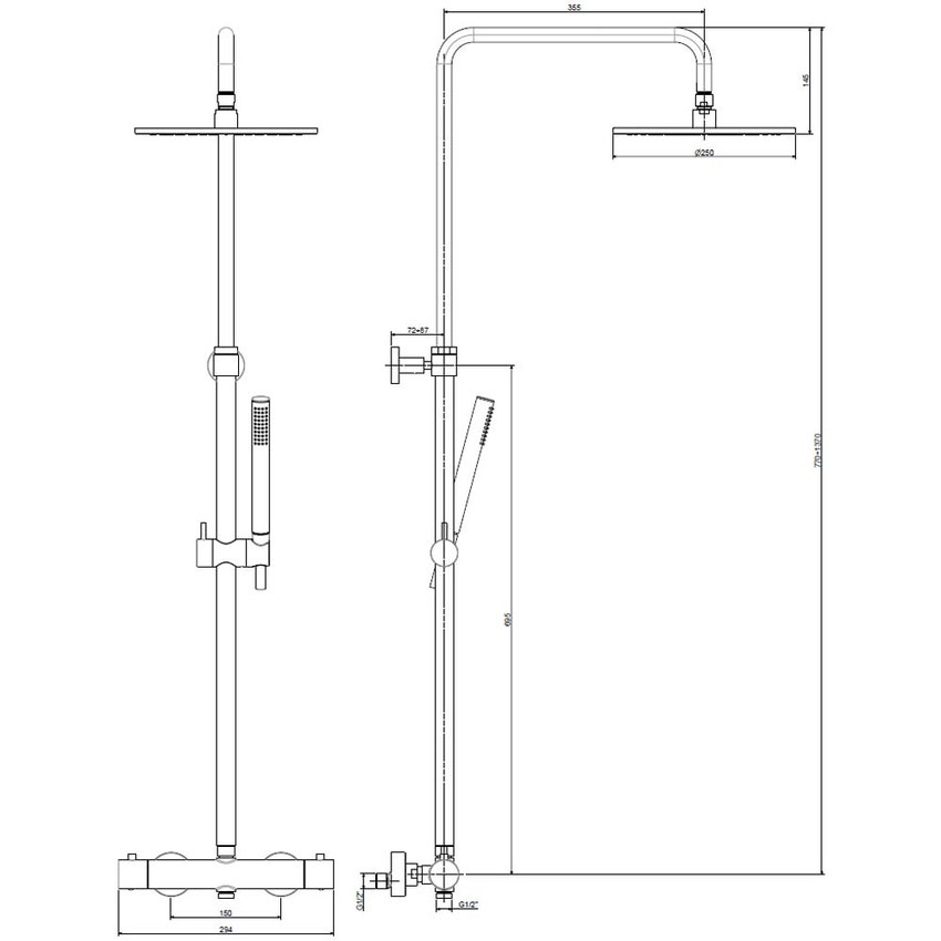 Immagine di Rubinetteria Paffoni INOX TECH colonna doccia regolabile termostatica a parete, soffione rotondo Ø 25 cm, flessibile 150 cm e doccetta, finitura acciaio inox ZCOL503AC