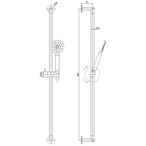 Immagine di Rubinetteria Paffoni INOX SOFT colonna doccia regolabile a parete, asta Ø 20 x L.88 cm, finitura acciaio inox ZSAL215AC