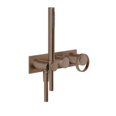 Immagine di Gessi ANELLO miscelatore doccia, a parete, 2 uscite con deviatore, presa acqua e supporto doccetta, senza corpo incasso, finitura copper brushed PVD 63343#708