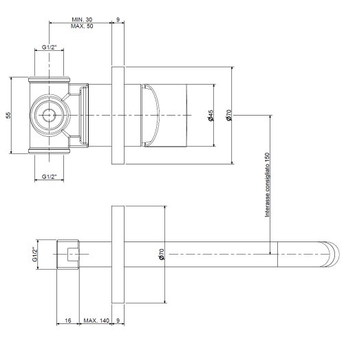 Immagine di Rubinetteria Paffoni LIGHT miscelatore lavabo ad incasso, con 2 piastre Ø 7 cm e bocca P.17.8 cm, finitura cromo LIG006CR70