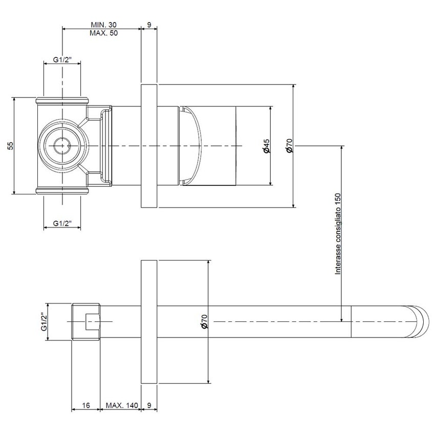 Immagine di Rubinetteria Paffoni LIGHT miscelatore lavabo ad incasso, con 2 piastre Ø 7 cm e bocca P.17.8 cm, finitura cromo LIG006CR70