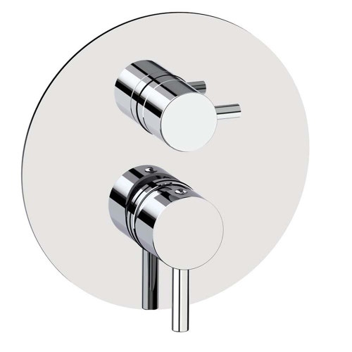 Immagine di Rubinetteria Paffoni LIGHT set esterno per miscelatore doccia ad incasso, con piastra Ø 18 cm e 2 uscite, finitura cromo LIGBOX018CR