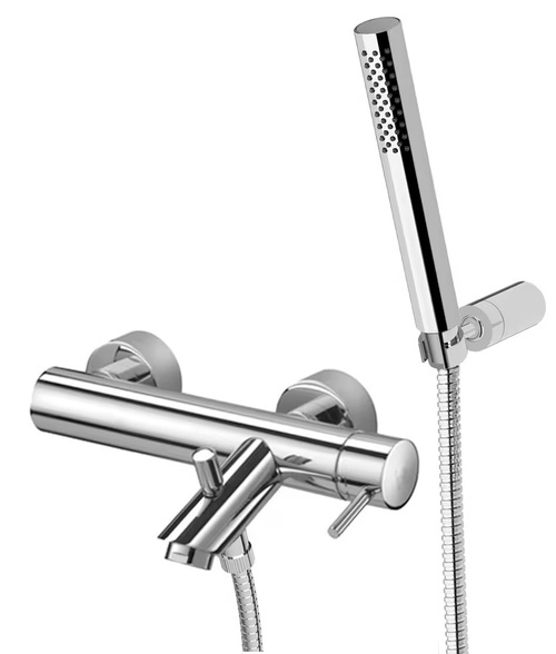 Immagine di Rubinetteria Paffoni LIGHT miscelatore per vasca/doccia con supporto snodato in metallo, con deviatore, con doccia e flessibile, finitura cromo LIG023CR