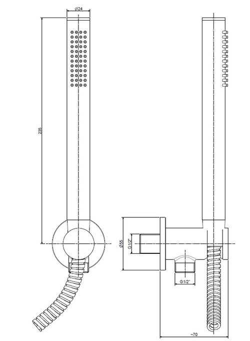 Immagine di Rubinetteria Paffoni TONDO set doccia ad incasso con doccetta master monogetto, supporto, presa acqua incorporata e flessibile 150 cm, finitura steel looking ZDUP094ST